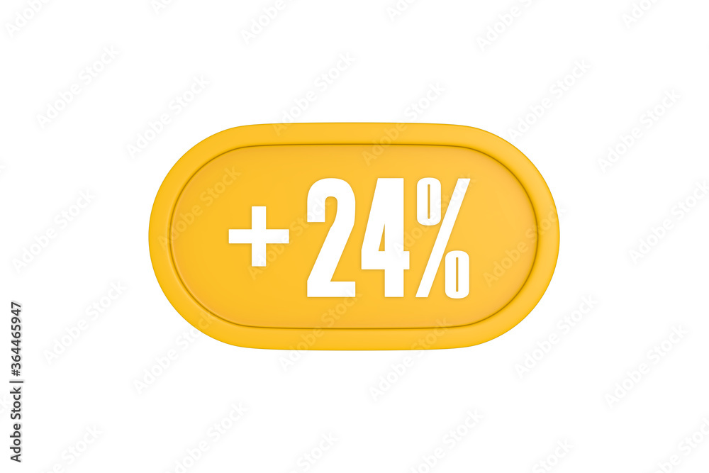 24 Percent increase 3d sign in yellow isolated on white background, 3d illustration. 24 Percent increase 3d sign in yellow isolated on white background, 3d illustration.