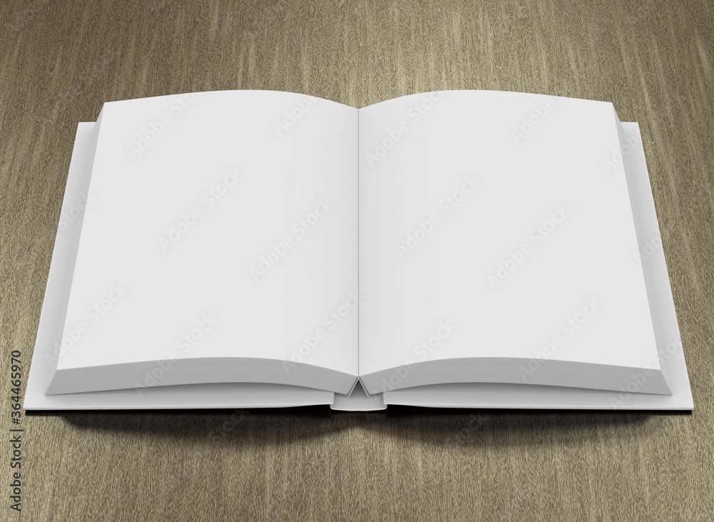 Hard-cover open book template. 3D rendering. Hard-cover open book template. 3D rendering.