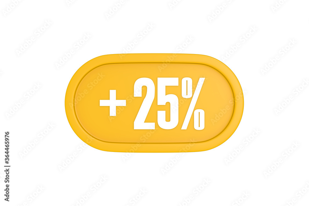 25 Percent increase 3d sign in yellow isolated on white background, 3d illustration. 25 Percent increase 3d sign in yellow isolated on white background, 3d illustration.