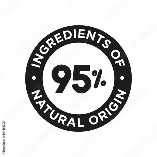 95% ingredients of natural origin icon. Round symbol for food, cosmetic and personal care products.