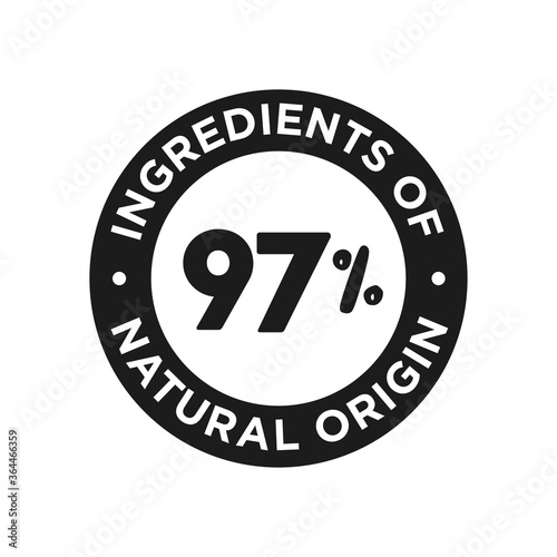 97% ingredients of natural origin icon. Round symbol for food, cosmetic and personal care products7