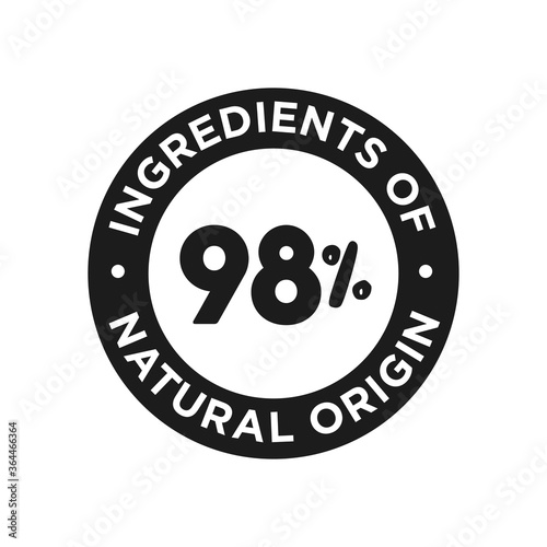 98% ingredients of natural origin icon. Round symbol for food, cosmetic and personal care products7