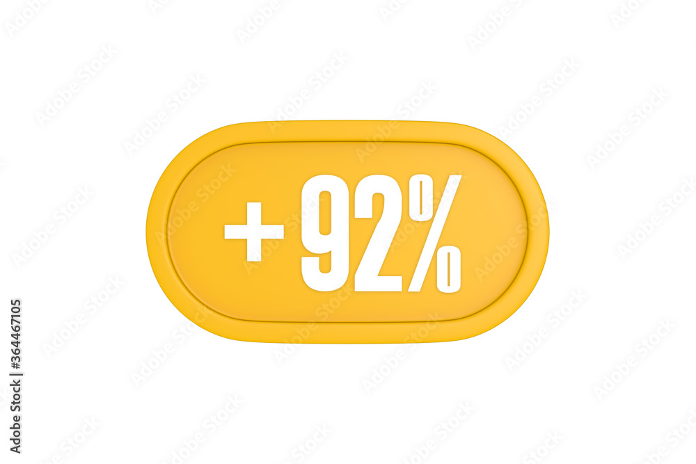 92 Percent increase 3d sign in yellow isolated on white background, 3d illustration. 92 Percent increase 3d sign in yellow isolated on white background, 3d illustration.