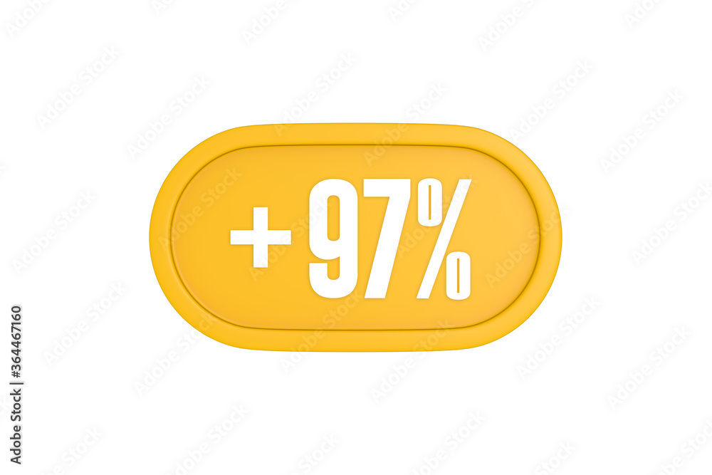 97 Percent increase 3d sign in yellow isolated on white background, 3d illustration. 97 Percent increase 3d sign in yellow isolated on white background, 3d illustration.