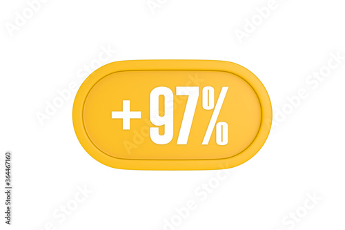 97 Percent increase 3d sign in yellow isolated on white background, 3d illustration.