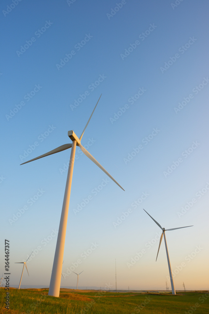 Fototapeta premium Wind turbines for electric power production, Zaragoza province, Aragon in Spain.