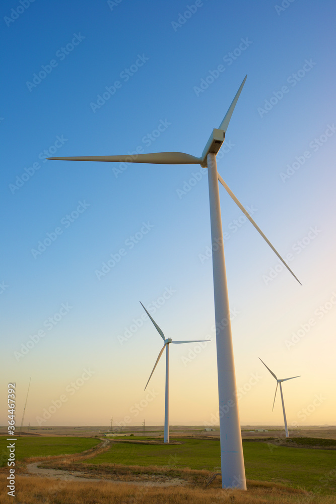 Wind turbines for electric power production, Zaragoza province, Aragon in Spain. Wind turbines for electric power production, Zaragoza province, Aragon in Spain.