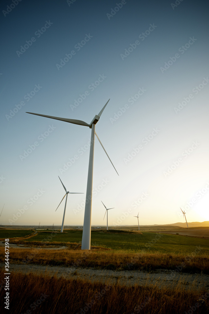 Wind turbines for electric power production, Zaragoza province, Aragon in Spain. Wind turbines for electric power production, Zaragoza province, Aragon in Spain.