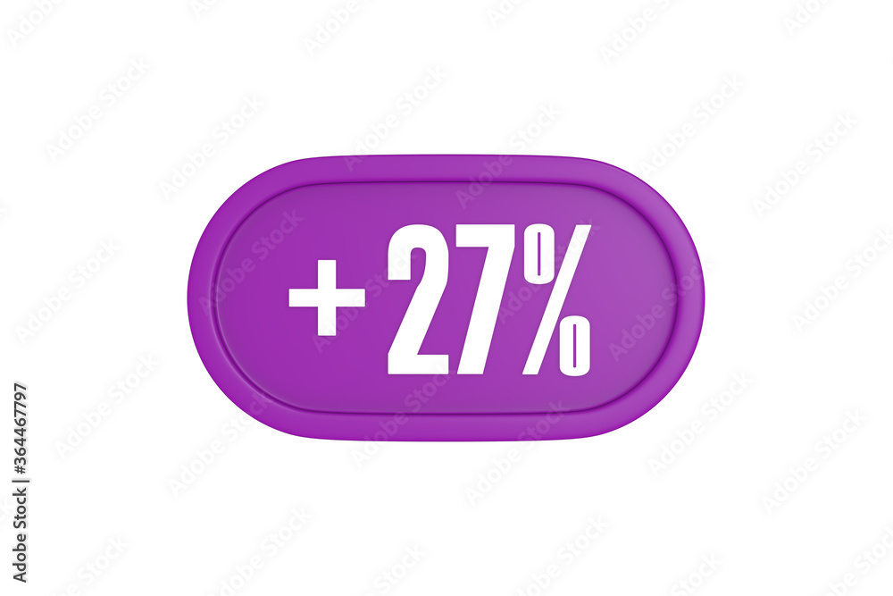 27 Percent increase 3d sign in purple isolated on white background, 3d illustration. 27 Percent increase 3d sign in purple isolated on white background, 3d illustration.