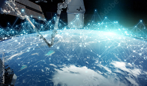 Fototapeta Naklejka Na Ścianę i Meble -  Satellites sending datas exchanges and connections system over the globe 3D rendering elements of this image furnished by NASA