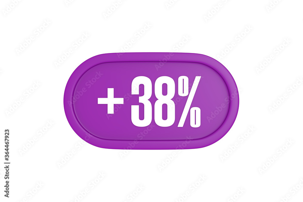 38 Percent increase 3d sign in purple isolated on white background, 3d illustration. 38 Percent increase 3d sign in purple isolated on white background, 3d illustration.