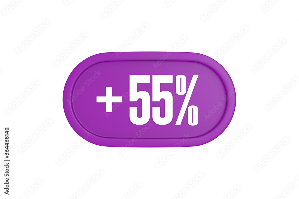 55 Percent increase 3d sign in purple isolated on white background, 3d illustration. 55 Percent increase 3d sign in purple isolated on white background, 3d illustration.