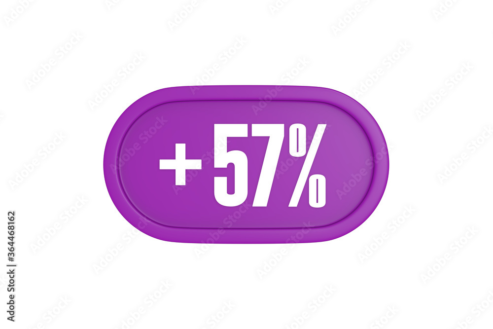 57 Percent increase 3d sign in purple isolated on white background, 3d illustration. 57 Percent increase 3d sign in purple isolated on white background, 3d illustration.