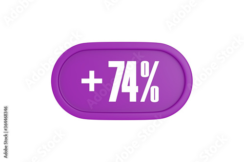 74 Percent increase 3d sign in purple isolated on white background, 3d illustration. 