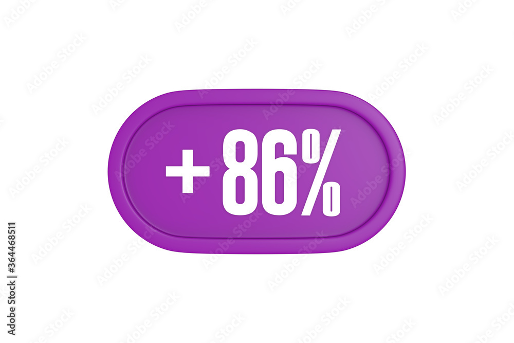86 Percent increase 3d sign in purple isolated on white background, 3d illustration. 86 Percent increase 3d sign in purple isolated on white background, 3d illustration.