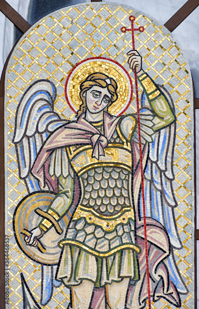 Mosaic of Archangel Michael defeats the devil. Portrait