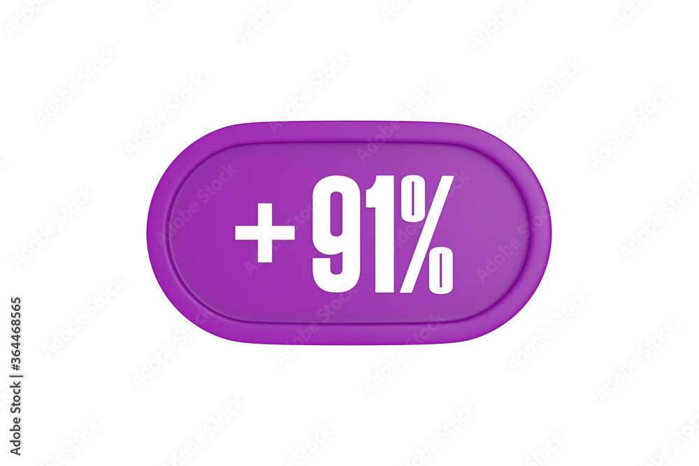 91 Percent increase 3d sign in purple isolated on white background, 3d illustration. 91 Percent increase 3d sign in purple isolated on white background, 3d illustration.