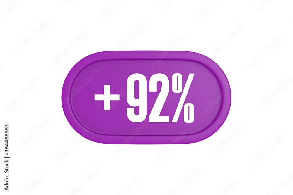 92 Percent increase 3d sign in purple isolated on white background, 3d illustration. 92 Percent increase 3d sign in purple isolated on white background, 3d illustration.