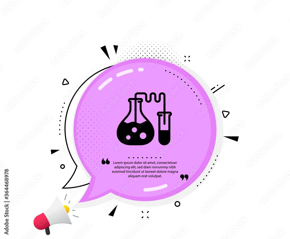 Obraz premium Chemistry lab icon. Quote speech bubble. Laboratory flask sign. Analysis symbol. Quotation marks. Classic chemistry lab icon. Vector