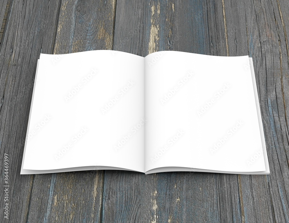 Book template with a paperback cover for advertising the edition. Template of magazine or booklet. 3D rendering. Book template with a paperback cover for advertising the edition. Template of magazine or booklet. 3D rendering.