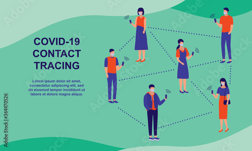 Covid-19 Contact Tracing. Covid-19 Coronavirus Outbreak Prevention Concept. Vector Flat Cartoon Illustration. 