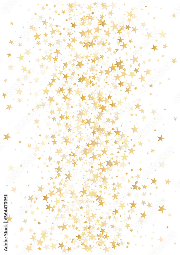 Gold stars background, Flying stars glitter backdrop, Christmas sparkling lights confetti isolated on white. magic shining sparkle vector border.