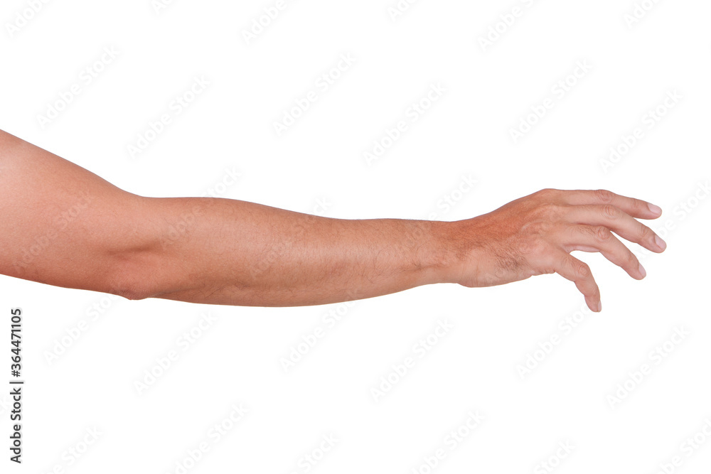 Male Asian hand gestures isolated over the white background. 