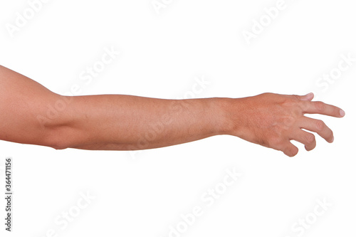 Male Asian hand gestures isolated over the white background. 