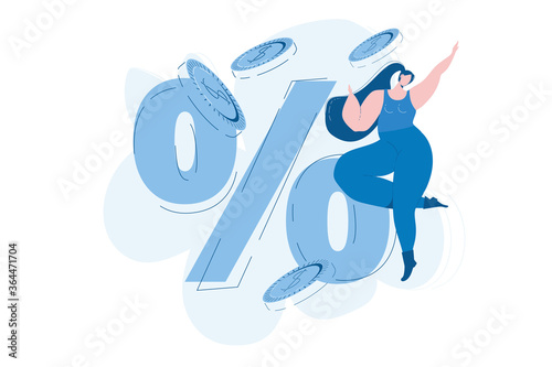 Loyalty program, sale, promotional and happy woman. Vector illustration for web banner, infographics, mobile. 