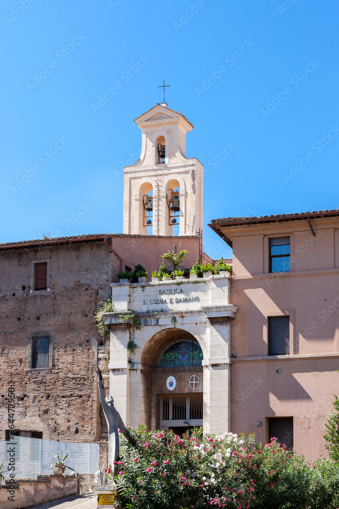 Fototapeta premium ROME, ITALY - 2014 AUGUST 18. Basilica of Santi Cosma e Damiano in the old town of Rome.