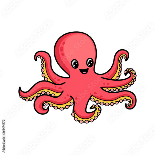 Octopus cartoon vector illustration isolated background 