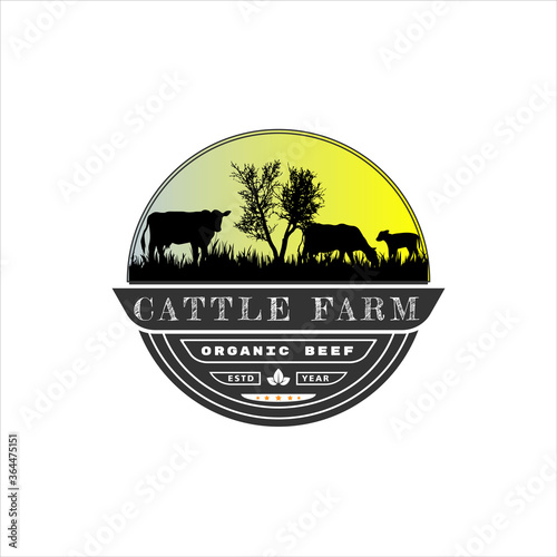 Retro Vintage Cattle Angus Livestock Beef Emblem Label logo design vector