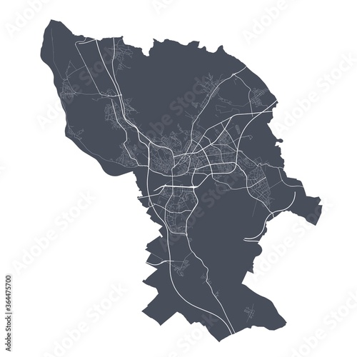 Bratislava map. Detailed map of Bratislava city poster with streets. Dark vector.