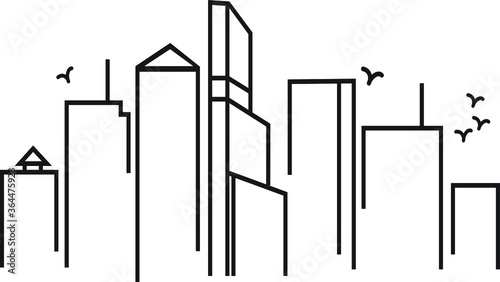 Vector city, silhouette of the city. The contour of the houses. Linear city. urbanization. city ​​sketch