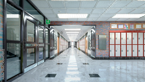 Stampa su tela School hall and corridor interior. 3d illustration