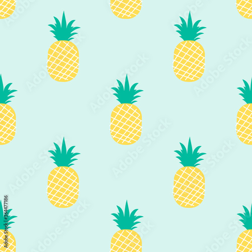 Seamless of pineapple on green background vector. Cute fruit pattern.
