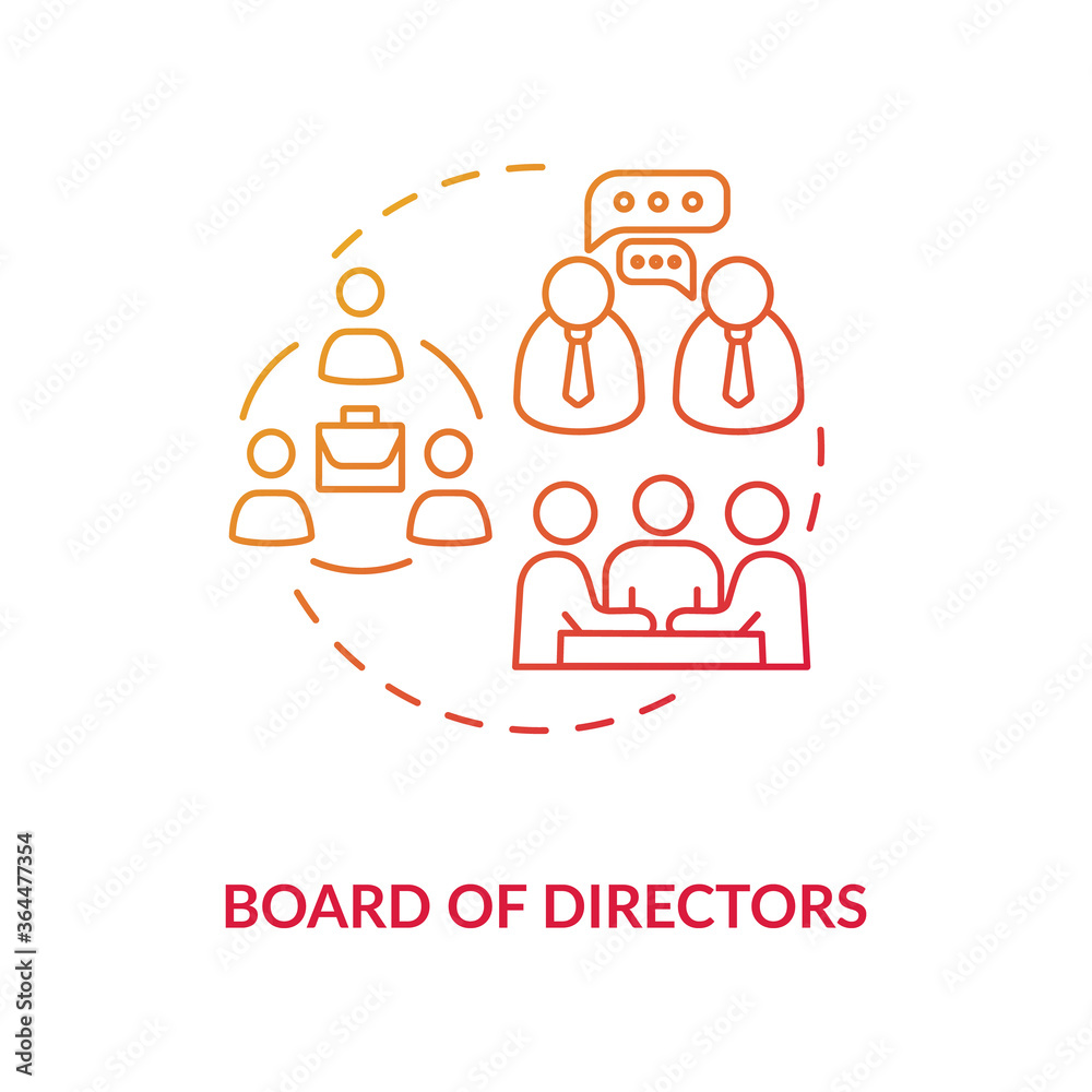 Board of directors concept icon. Corporation members. Company CEO. Business top management. Shareholders idea thin line illustration. Vector isolated outline RGB color drawing