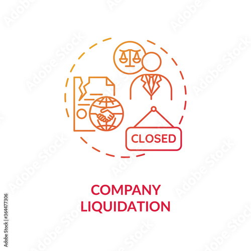 Company liquidation concept icon. Business loss and bankruptcy. Firm insolvency. Corporate management problem idea thin line illustration. Vector isolated outline RGB color drawing