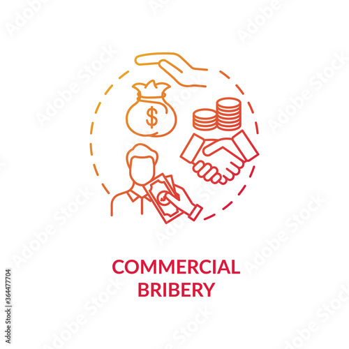 Commercial bribery concept icon. Common corporate crime. Money handshake. Corruption in business and government idea thin line illustration. Vector isolated outline RGB color drawing