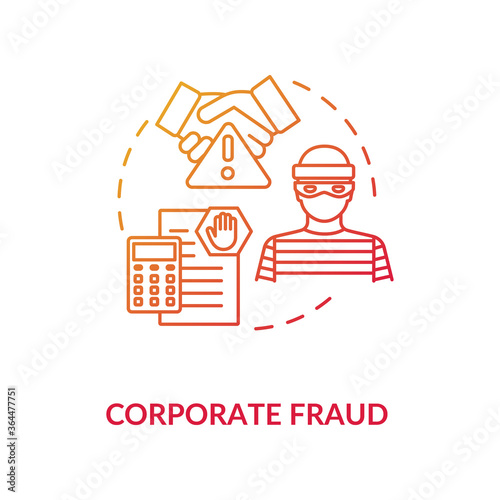 Corporate fraud concept icon. Fraudulent company. Common corporate crime. Corporation commited crime idea thin line illustration. Vector isolated outline RGB color drawing