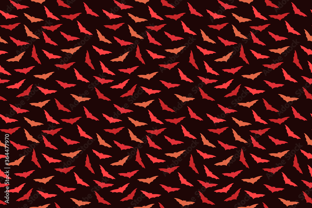 Red bat flock at night seamless pattern. Vector file for different print designs. Can be used for fabric, wallpaper, wrapping paper. 
