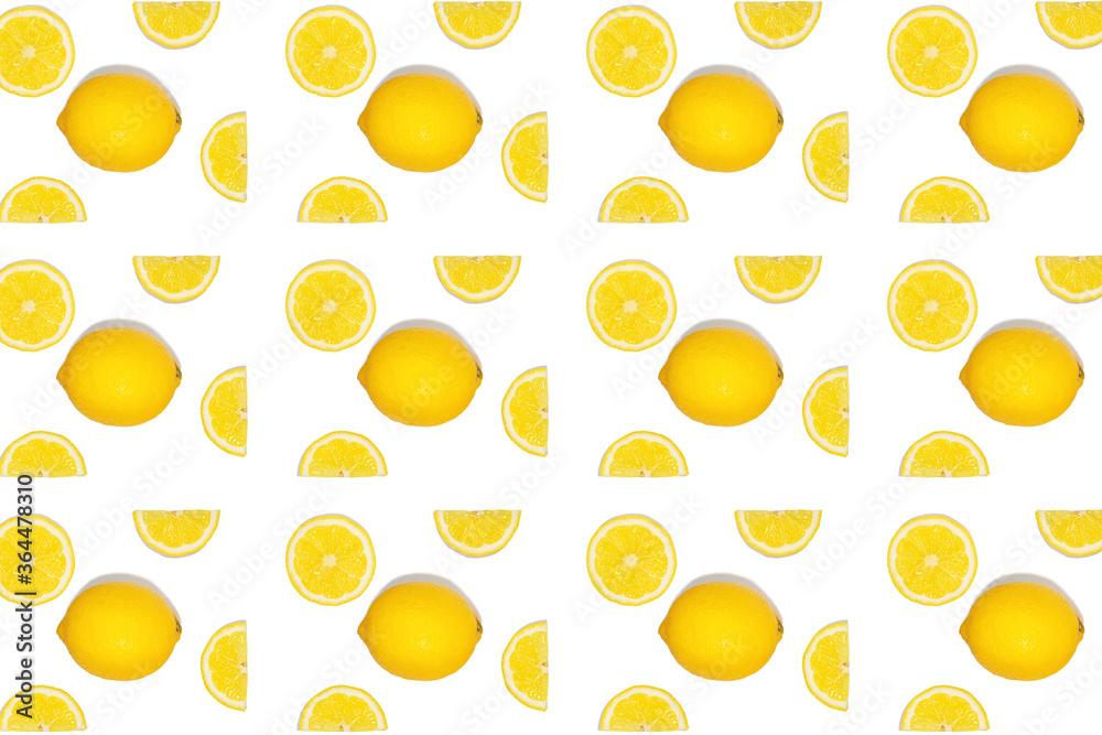 Pattern with lemon fruits. Tropical abstract geometric balance background.