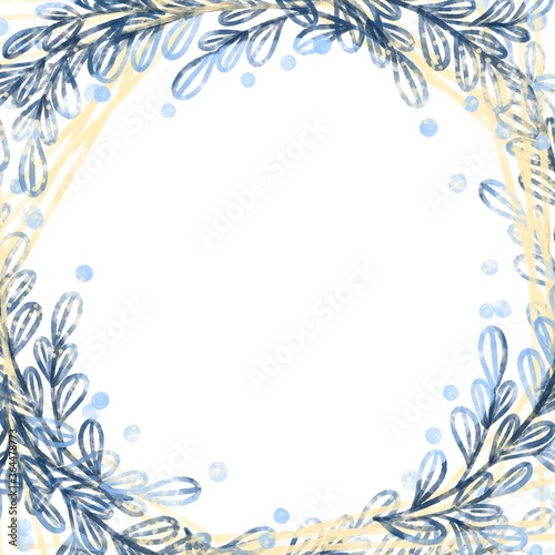 Winter watercolor frame made of branches and leaves to decorate the celebration on a white background