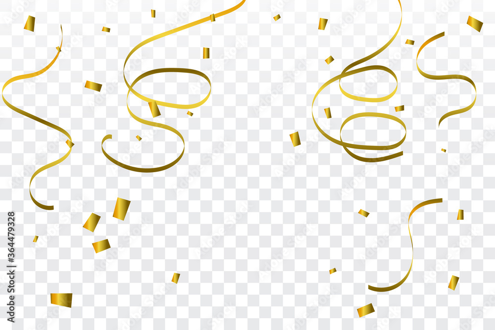 Golden Tiny Confetti And Streamer Ribbon Falling On Transparent Background. Grand  Opening. Vector Stock Vector | Adobe Stock