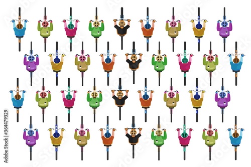 Cyclists group. Cycling bicyclists pattern. Top view of isolated cyclists people group in helmets riding bikes icon set on white background. Race sport activity concept