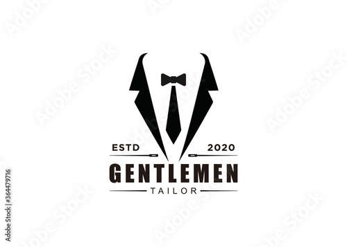 Ribbon Tie Tuxedo Suit Gentleman Fashion Tailor Clothes Vintage Classic Logo design