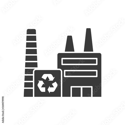 Garbage processing plant glyph black icon. Green manufacturing and ecology recycling producing. Environment protect vector pictogram. Button for web page, app. UI UX GUI design element.