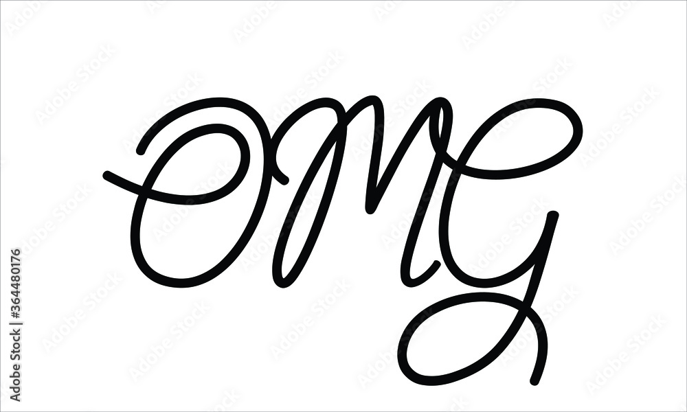OMG Typography Hand written Black text lettering and Calligraphy phrase isolated on the White background OMG Typography Hand written Black text lettering and Calligraphy phrase isolated on the White background