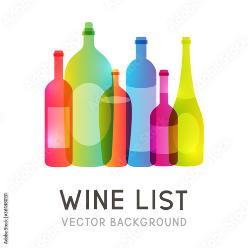 Wine bottles silhouettes isolated on white background for drinks menu design