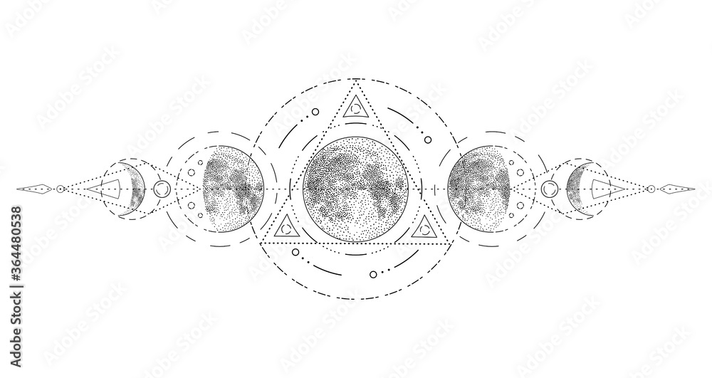 Magic moon with sacred geometry tattoo design. Phases of the moon ...